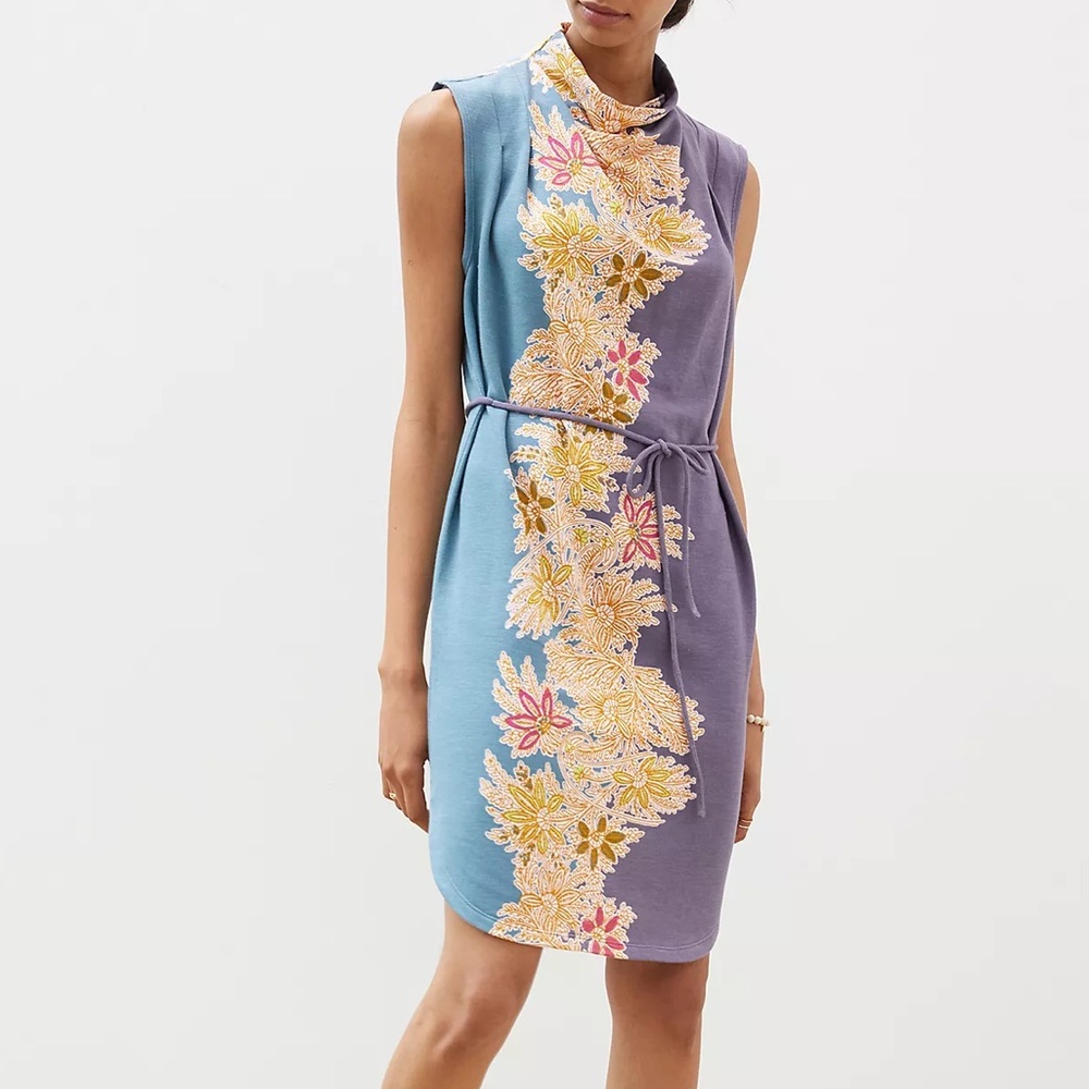 Anthropologie Sz M Printed Mockneck Dress by Daily Practice EUC
